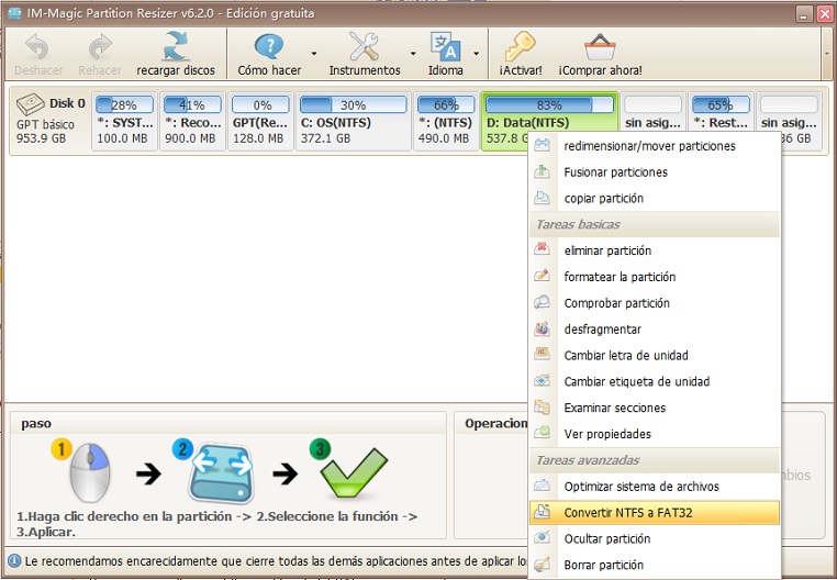 cambiar ntfs a fat32