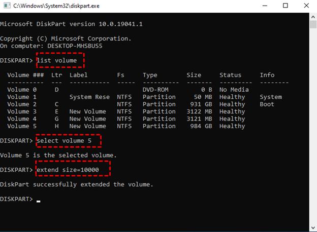 extend volume diskpart