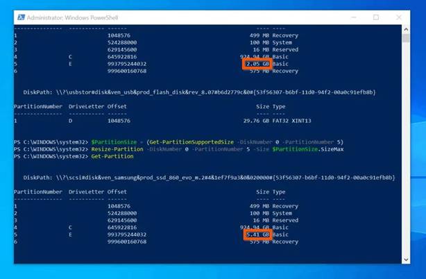 extend partition powershell windows 10