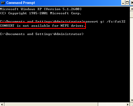 convert is not available for ntfs drives