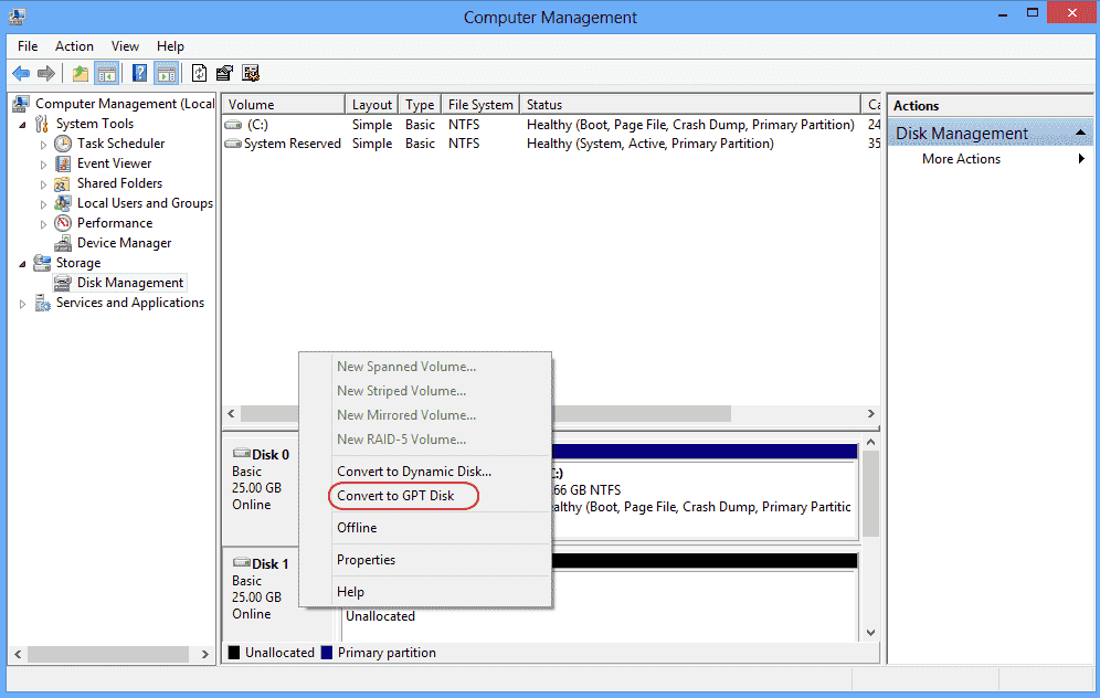 convert mbr to gpt disk management