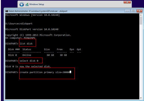 create primary partition