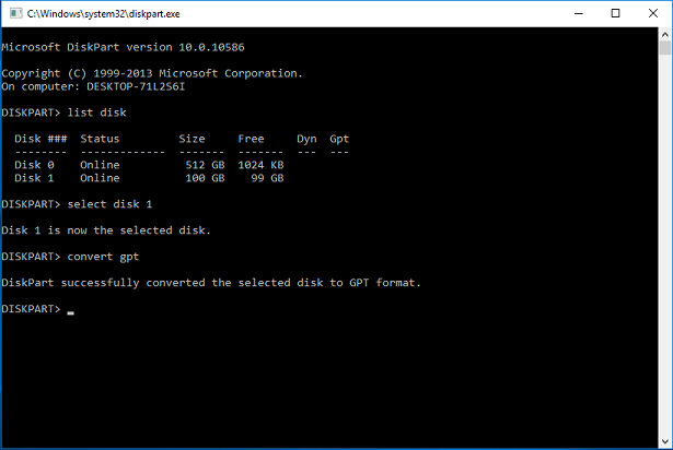 convert disk mbr to gpt