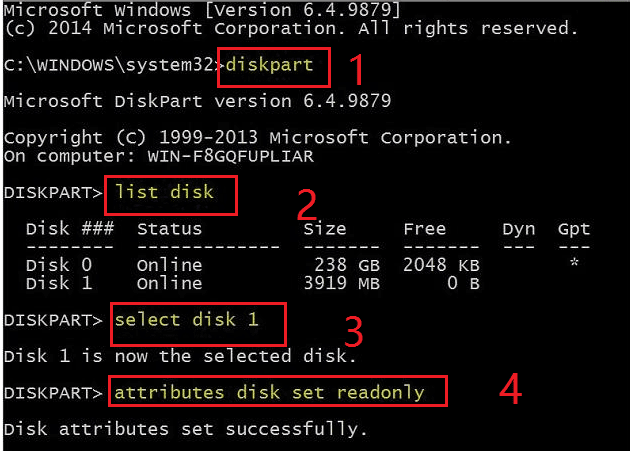 diskpart set readonly