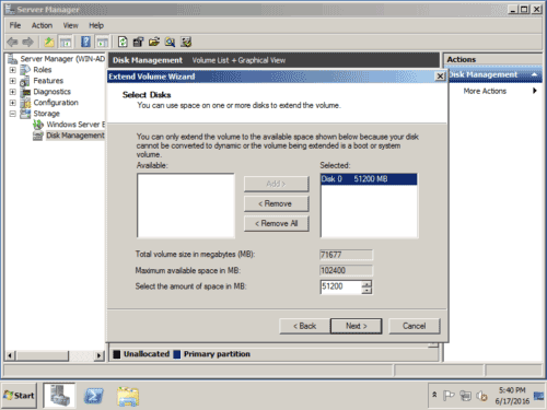 Merge partitions with disk management tool