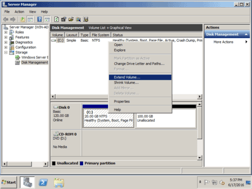 Extend partitions with disk management function