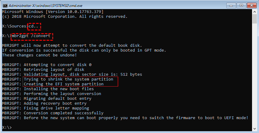 cmd convert mbr2gpt usb bootable