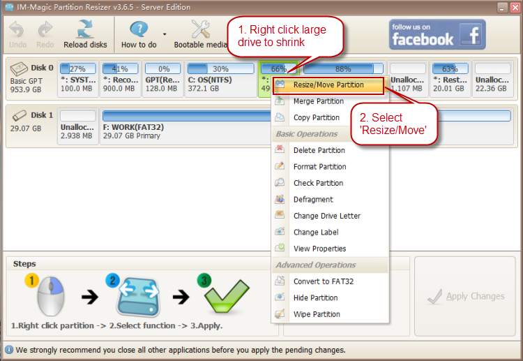 Extend partition with partition manager tool