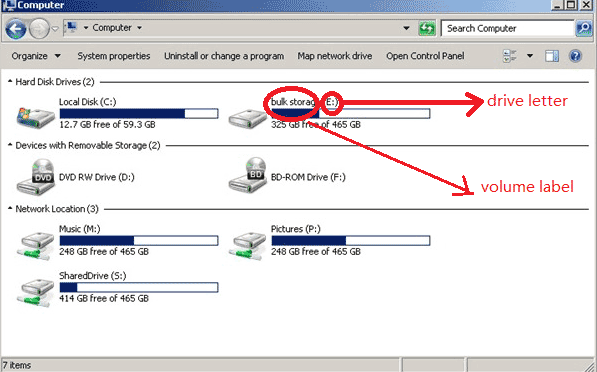 volume label and drive letter