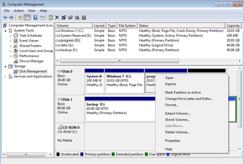 win7 disk management