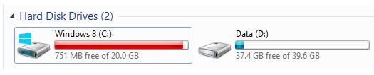 windows 8 low disk space